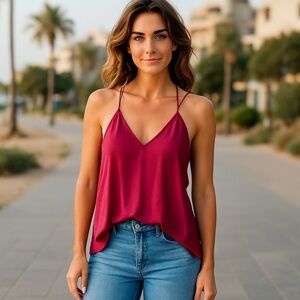 Chelsea28 Pink Textured Strappy Cami Top | XXS